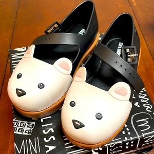 Mini Melissa Maggie Bear Black/White Mary Janes sz 10 gently used with box